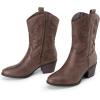 DREAM PAIRS Cowboy Boots for Women, Mid Calf Cowgirl Boots with Embroidery Round Toe Western Chunky Low Heel Shoes(Brown)