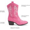 DREAM PAIRS Cowboy Boots for Women, Mid Calf Cowgirl Boots with Embroidery Round Toe Western Chunky Low Heel Shoes(Pink)