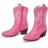 DREAM PAIRS Cowboy Boots for Women, Mid Calf Cowgirl Boots with Embroidery Round Toe Western Chunky Low Heel Shoes(Pink)