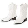 DREAM PAIRS Cowboy Boots for Women, Mid Calf Cowgirl Boots with Embroidery Round Toe Western Chunky Low Heel Shoes(White)