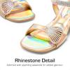 DREAM PAIRS Girls Sandals Ankle Strap Square Toe Low Heel Crystal Shell Wedding Party Flower Dress Shoes for Little Kids/Big Kids(Gold)