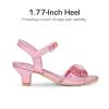 DREAM PAIRS Girls Sandals Ankle Strap Square Toe Low Heel Crystal Shell Wedding Party Flower Dress Shoes for Little Kids/Big Kids(Pink)