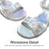 DREAM PAIRS Girls Sandals Ankle Strap Square Toe Low Heel Crystal Shell Wedding Party Flower Dress Shoes for Little Kids/Big Kids(Rainbow/Silver)