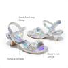DREAM PAIRS Girls Sandals Ankle Strap Square Toe Low Heel Crystal Shell Wedding Party Flower Dress Shoes for Little Kids/Big Kids(Rainbow/Silver)