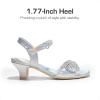 DREAM PAIRS Girls Sandals Ankle Strap Square Toe Low Heel Crystal Shell Wedding Party Flower Dress Shoes for Little Kids/Big Kids(Rainbow/Silver)