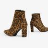 DREAM PAIRS Women’s Chunky Heel Ankle Booties Pointed Toe Short Boots(Leopard)