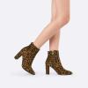 DREAM PAIRS Women’s Chunky Heel Ankle Booties Pointed Toe Short Boots(Leopard)