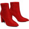 DREAM PAIRS Women’s Chunky Heel Ankle Booties Pointed Toe Short Boots(Red-rhinestone)