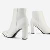 DREAM PAIRS Women’s Chunky Heel Ankle Booties Pointed Toe Short Boots(White/Pu)