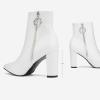 DREAM PAIRS Women’s Chunky Heel Ankle Booties Pointed Toe Short Boots(White/Pu-3)