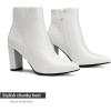 DREAM PAIRS Women’s Chunky Heel Ankle Booties Pointed Toe Short Boots(White/Stone/Pu)