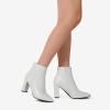 DREAM PAIRS Women’s Chunky Heel Ankle Booties Pointed Toe Short Boots(White/Stone/Pu)