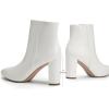 DREAM PAIRS Women’s Chunky Heel Ankle Booties Pointed Toe Short Boots(White-pat)