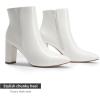 DREAM PAIRS Women’s Chunky Heel Ankle Booties Pointed Toe Short Boots(White-pat)