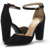 DREAM PAIRS Women’s Coco High Heels Chunky Block Pumps Pointed Closed Toe Ankle Strap Dress Shoes(Black/Suede)
