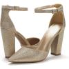DREAM PAIRS Women’s Coco High Heels Chunky Block Pumps Pointed Closed Toe Ankle Strap Dress Shoes(Gold/Glitter)