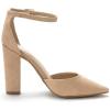 DREAM PAIRS Women’s Coco High Heels Chunky Block Pumps Pointed Closed Toe Ankle Strap Dress Shoes(Nude/Suede)