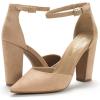 DREAM PAIRS Women’s Coco High Heels Chunky Block Pumps Pointed Closed Toe Ankle Strap Dress Shoes(Nude/Suede)