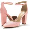 DREAM PAIRS Women’s Coco High Heels Chunky Block Pumps Pointed Closed Toe Ankle Strap Dress Shoes(Pink/Suede)