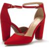DREAM PAIRS Women’s Coco High Heels Chunky Block Pumps Pointed Closed Toe Ankle Strap Dress Shoes(Red/Suede)