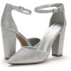 DREAM PAIRS Women’s Coco High Heels Chunky Block Pumps Pointed Closed Toe Ankle Strap Dress Shoes(Silver/Glitter)
