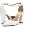DREAM PAIRS Women’s Coco High Heels Chunky Block Pumps Pointed Closed Toe Ankle Strap Dress Shoes(White/Pu)
