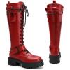 DREAM PAIRS Women’s Combat Riding Platform Knee High Boots, Lace Up Fall Lug Sole Gothic Motorcycle Boots with Inside Zipper(Red)