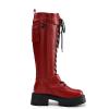 DREAM PAIRS Women’s Combat Riding Platform Knee High Boots, Lace Up Fall Lug Sole Gothic Motorcycle Boots with Inside Zipper(Red)