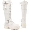 DREAM PAIRS Women’s Combat Riding Platform Knee High Boots, Lace Up Fall Lug Sole Gothic Motorcycle Boots with Inside Zipper(White)