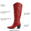 DREAM PAIRS Womens Cowboy Boots Wide Calf Comfortable Pull On Zipper Chunky Heel Pointed Toe Embroidered Western Cowgirl Knee High Boots Ladies Retro Tall Boot(Red)