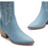 DREAM PAIRS Womens Cowboy Boots Wide Calf Comfortable Pull On Zipper Chunky Heel Pointed Toe Embroidered Western Cowgirl Knee High Boots Ladies Retro Tall Boot(Denim Blue)