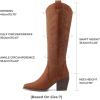 DREAM PAIRS Womens Cowboy Boots Wide Calf Comfortable Pull On Zipper Chunky Heel Pointed Toe Embroidered Western Cowgirl Knee High Boots Ladies Retro Tall Boot(Brown)
