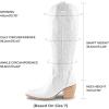 DREAM PAIRS Womens Cowboy Boots Wide Calf Comfortable Pull On Zipper Chunky Heel Pointed Toe Embroidered Western Cowgirl Knee High Boots Ladies Retro Tall Boot(White)