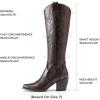 DREAM PAIRS Womens Cowboy Boots Wide Calf Comfortable Pull On Zipper Chunky Heel Pointed Toe Embroidered Western Cowgirl Knee High Boots Ladies Retro Tall Boot(Brown/Pu)
