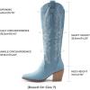 DREAM PAIRS Womens Cowboy Boots Wide Calf Comfortable Pull On Zipper Chunky Heel Pointed Toe Embroidered Western Cowgirl Knee High Boots Ladies Retro Tall Boot(Denim Blue)