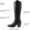 DREAM PAIRS Womens Cowboy Boots Wide Calf Comfortable Pull On Zipper Chunky Heel Pointed Toe Embroidered Western Cowgirl Knee High Boots Ladies Retro Tall Boot(Black/Pu)
