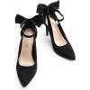 DREAM PAIRS Women’s High Heels Stiletto Strappy Pointed Toe Bow Dress Shoes Sexy Party Wedding Pumps(Black-suede)