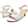 DREAM PAIRS Women’s Kitten Heels Open Round Toe Comfortable Strappy Heels for Dressy Wedding Party Evening Sandals(White-pu)