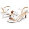 DREAM PAIRS Women’s Kitten Heels Open Round Toe Comfortable Strappy Heels for Dressy Wedding Party Evening Sandals(White-satin)