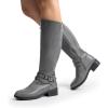 DREAM PAIRS Women’s Knee High Boots, Buckle Riding Boots(Grey)