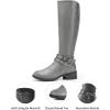 DREAM PAIRS Women’s Knee High Boots, Buckle Riding Boots(Grey)