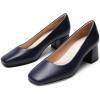 DREAM PAIRS Women’s Low Chunky Heels Square Toe Pumps Comfortable Slip On Dress Shoes Wedding Party Office Shoes(Navy-pu)