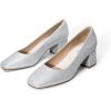 DREAM PAIRS Women’s Low Chunky Heels Square Toe Pumps Comfortable Slip On Dress Shoes Wedding Party Office Shoes(Silver-glitter)