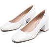 DREAM PAIRS Women’s Low Chunky Heels Square Toe Pumps Comfortable Slip On Dress Shoes Wedding Party Office Shoes(White)