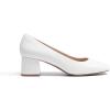 DREAM PAIRS Women’s Low Chunky Heels Square Toe Pumps Comfortable Slip On Dress Shoes Wedding Party Office Shoes(White)