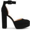 DREAM PAIRS Women’s Platform High Chunky Heels Closed Toe Block Ankle Strap Dress Buckle Round Toe Wedding Party Comfortable Pumps Shoes(Black-nubuck)