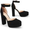 DREAM PAIRS Women’s Platform High Chunky Heels Closed Toe Block Ankle Strap Dress Buckle Round Toe Wedding Party Comfortable Pumps Shoes(Black-nubuck)