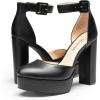 DREAM PAIRS Women’s Platform High Chunky Heels Closed Toe Block Ankle Strap Dress Buckle Round Toe Wedding Party Comfortable Pumps Shoes(Black-pu)