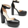 DREAM PAIRS Women’s Platform High Chunky Heels Closed Toe Block Ankle Strap Dress Buckle Round Toe Wedding Party Comfortable Pumps Shoes(Black-pu)