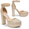 DREAM PAIRS Women’s Platform High Chunky Heels Closed Toe Block Ankle Strap Dress Buckle Round Toe Wedding Party Comfortable Pumps Shoes(Gold-glitter)